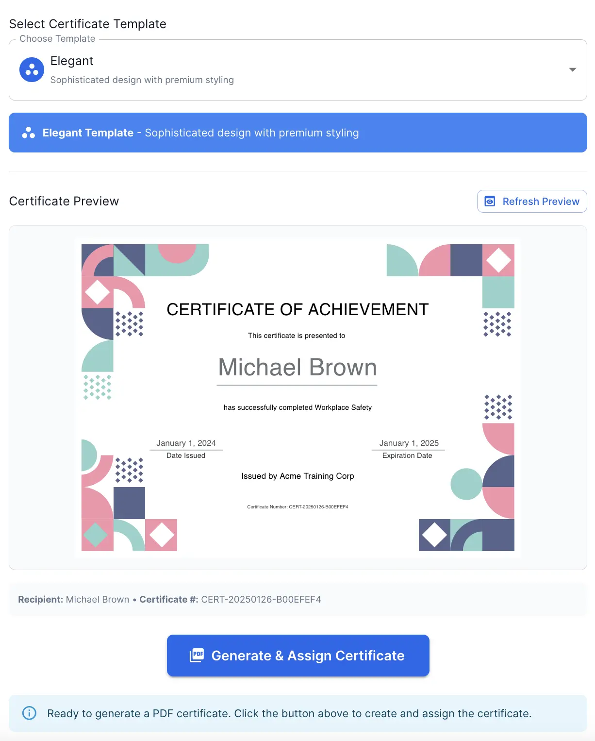 CertLister Elegant certificate design template — colorful abstract corner style