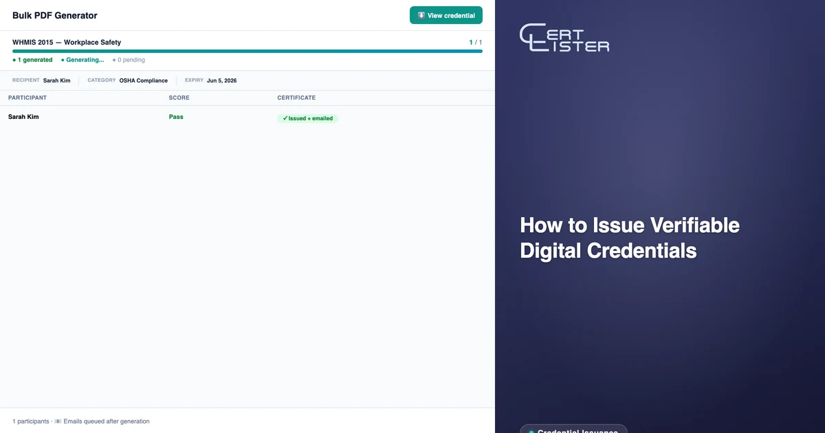 CertLister credential generator — issue verifiable digital credentials in bulk