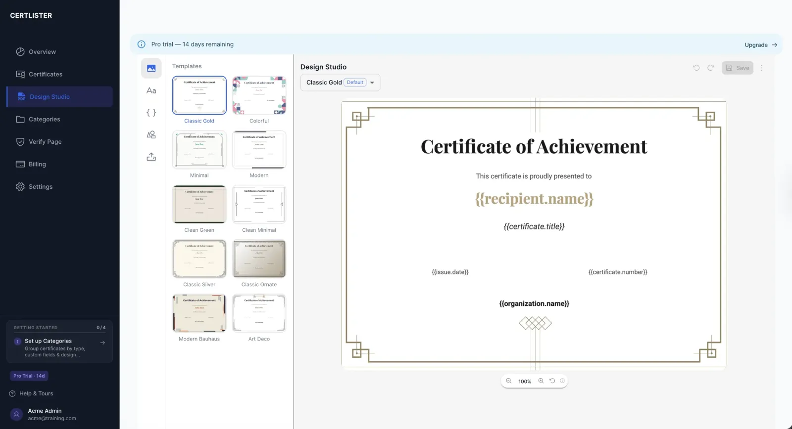 CertLister Design Studio — drag and drop certificate creator