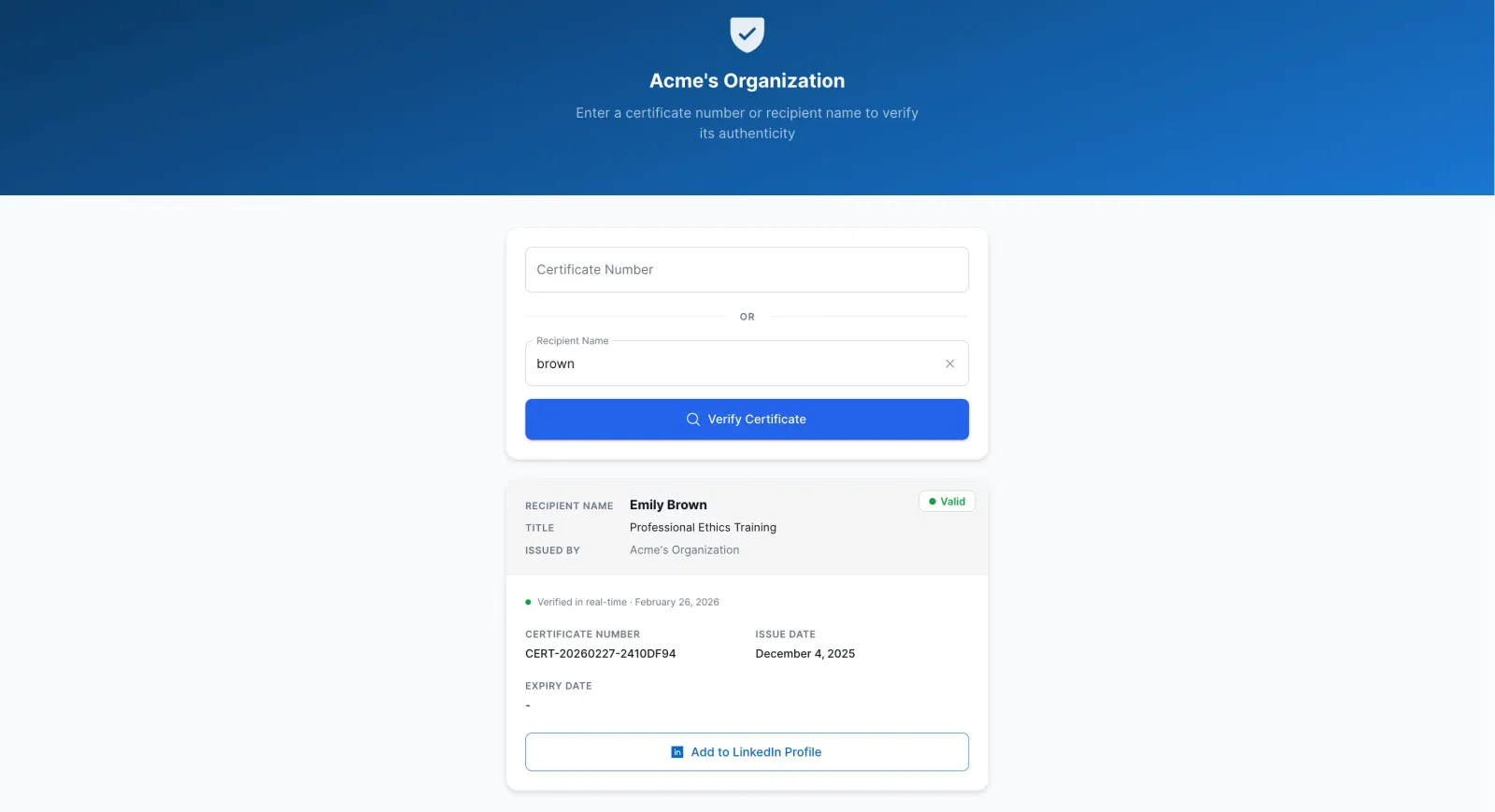 CertLister certificate verification system — public portal for instant online certificate lookup