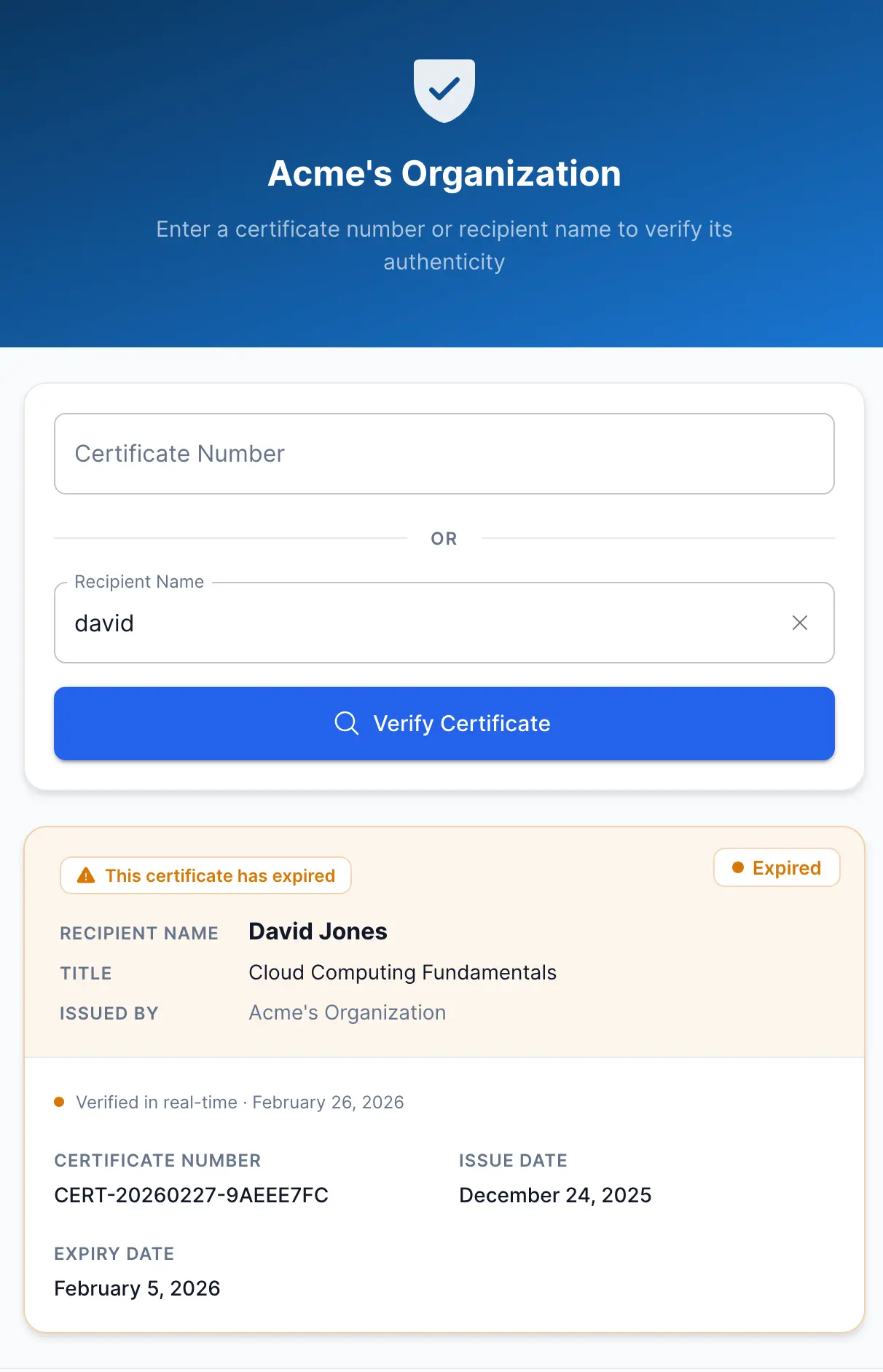 CertLister mobile-friendly certificate verification page