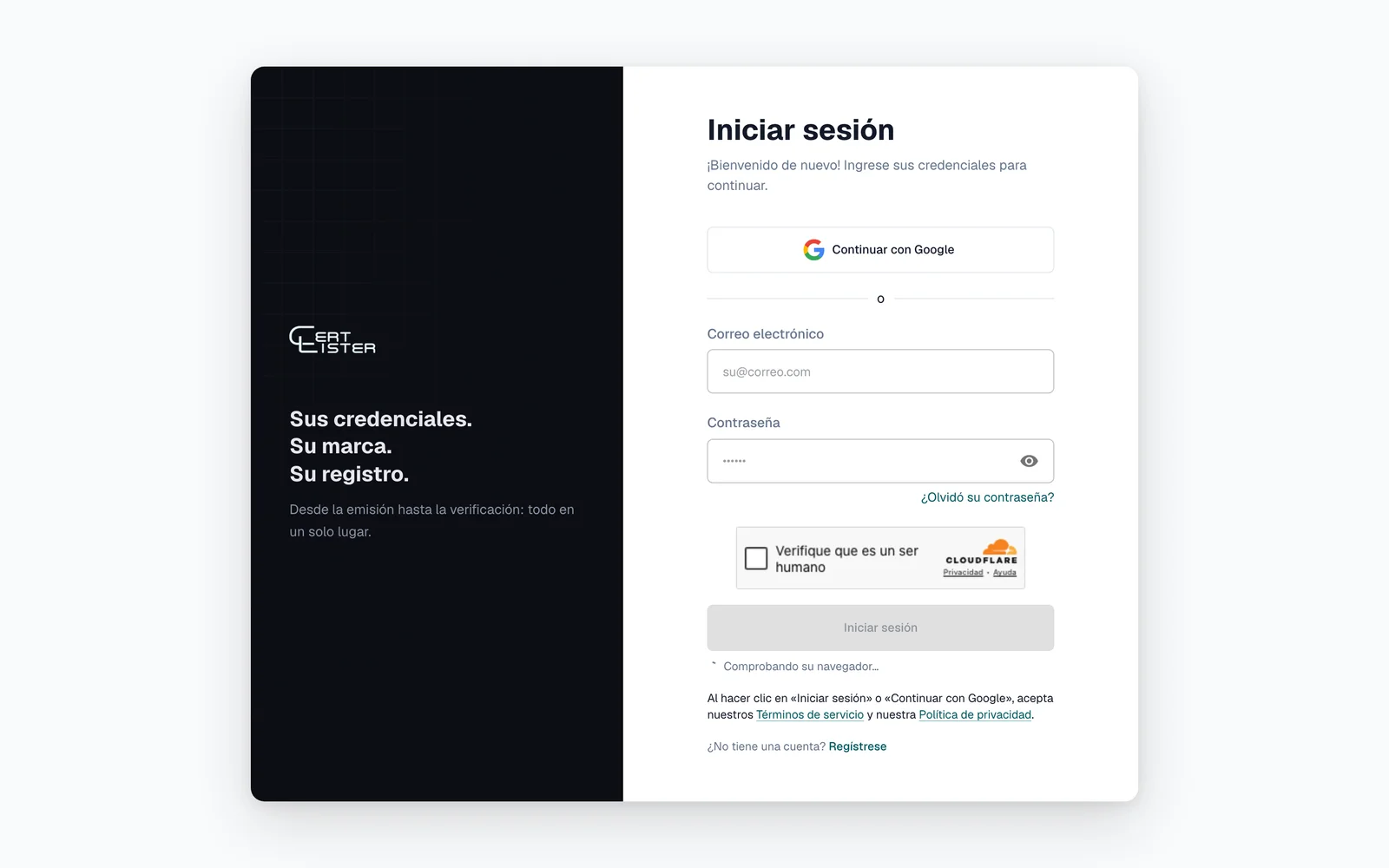 Página de inicio de sesión de CertLister