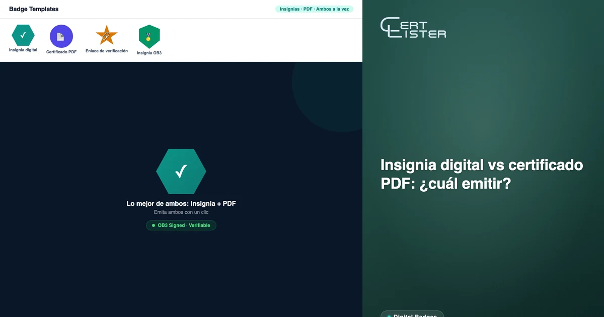 Galería de plantillas de insignias digitales de CertLister mostrando diseños de insignias en múltiples formas e industrias