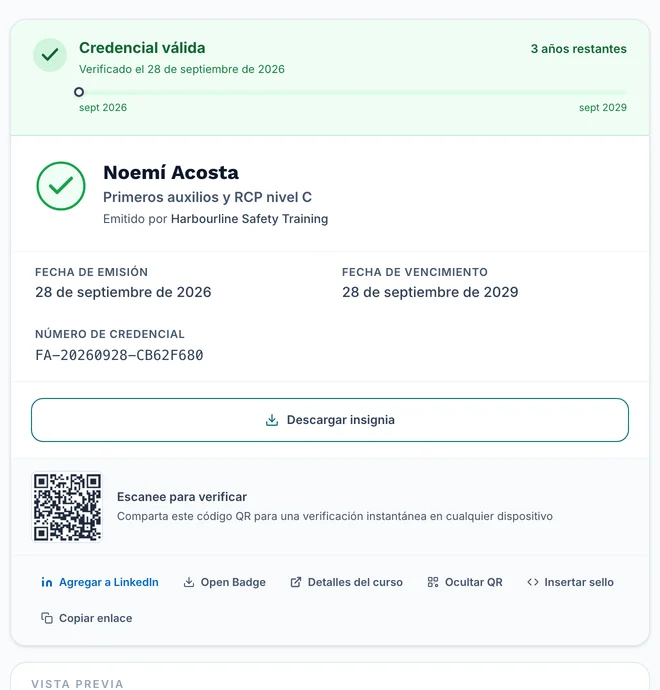 Página de verificación de una credencial con foto: el registro se confirma, sin botón para descargar la credencial