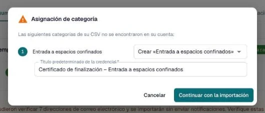 Diálogo Asignación de categoría con un nombre de categoría nuevo y su título predeterminado
