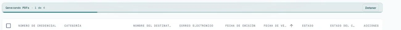Barra de progreso sobre la lista con un botón Detener