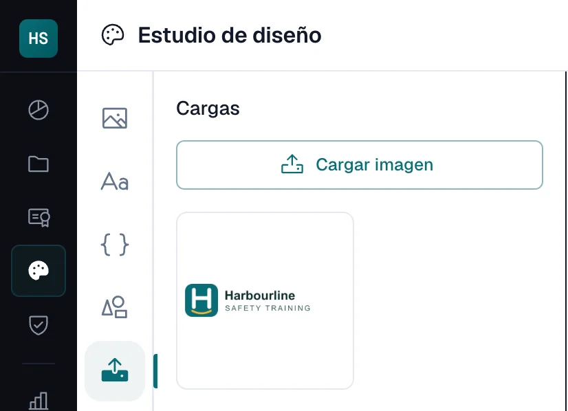 Panel Cargas con el botón Cargar imagen y un logotipo cargado