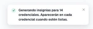 Mensaje que indica la generación de insignias para la categoría