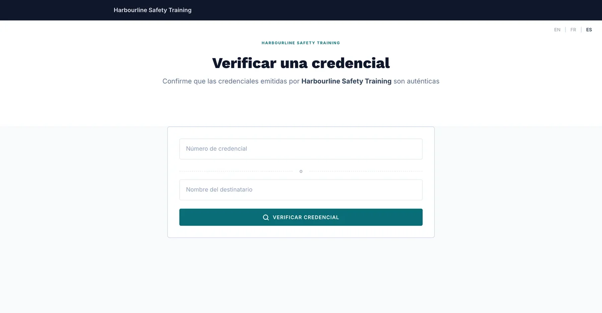Página de verificación en el diseño Mínimo
