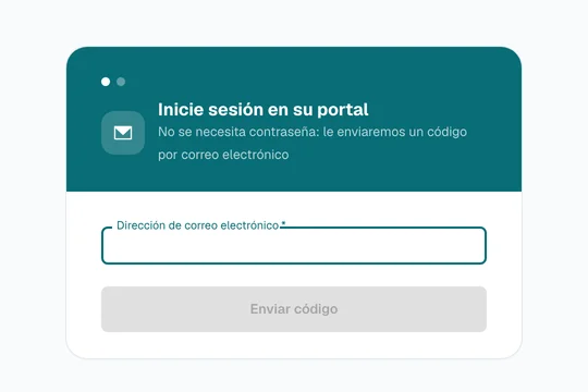Página de inicio de sesión del portal que pide un correo electrónico, con un botón Enviar código