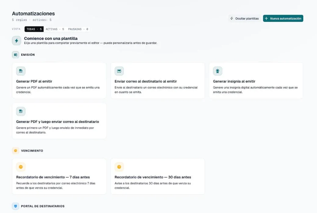 Galería Comience con una plantilla con plantillas de emisión, vencimiento y portal
