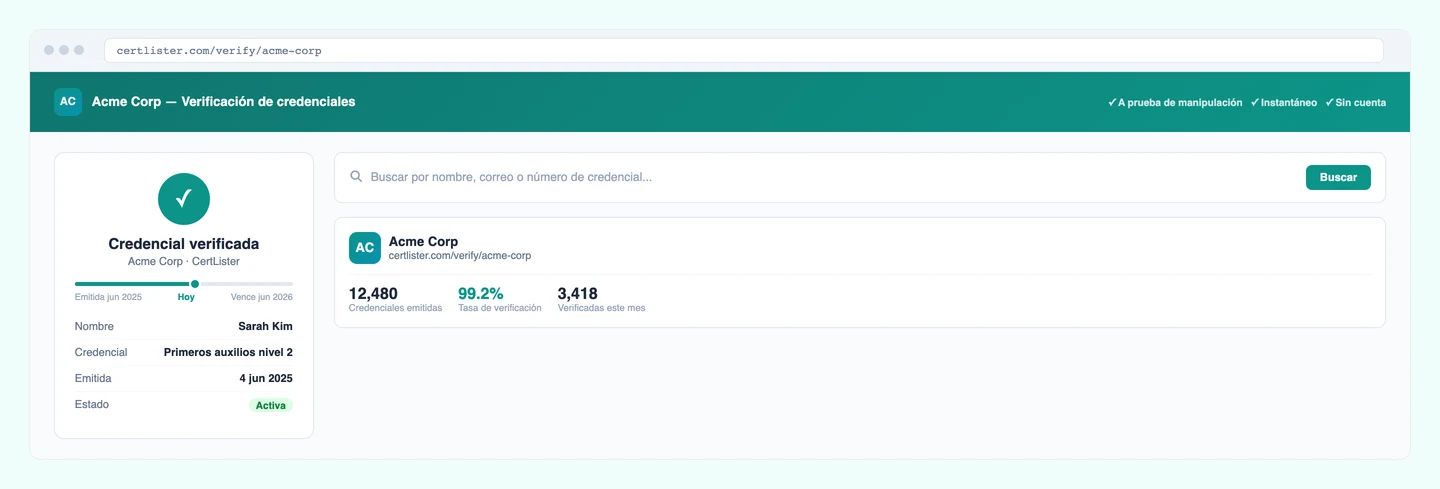 CertLister public credential verification portal — instant online credential lookup