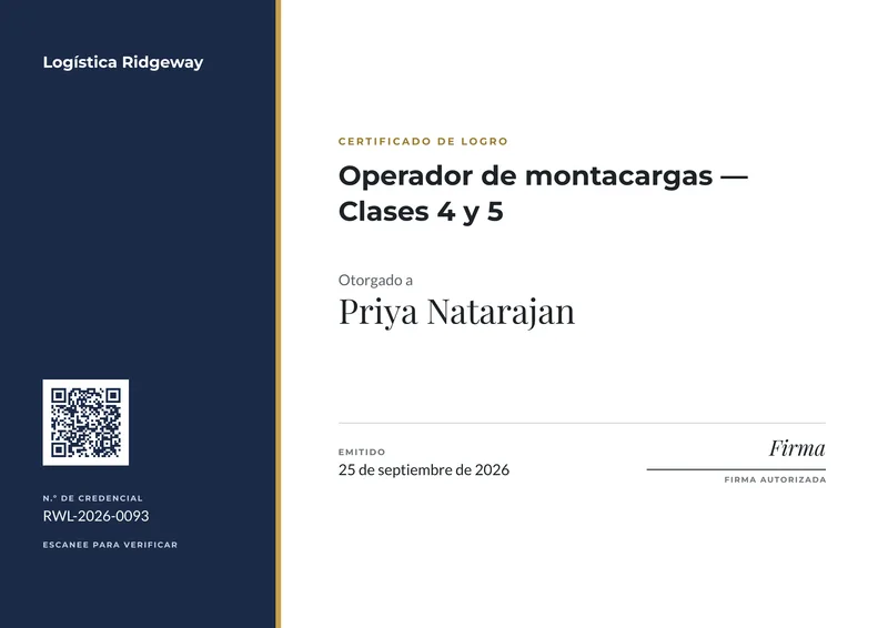 Plantilla de credencial Panel lateral, completada con datos de ejemplo