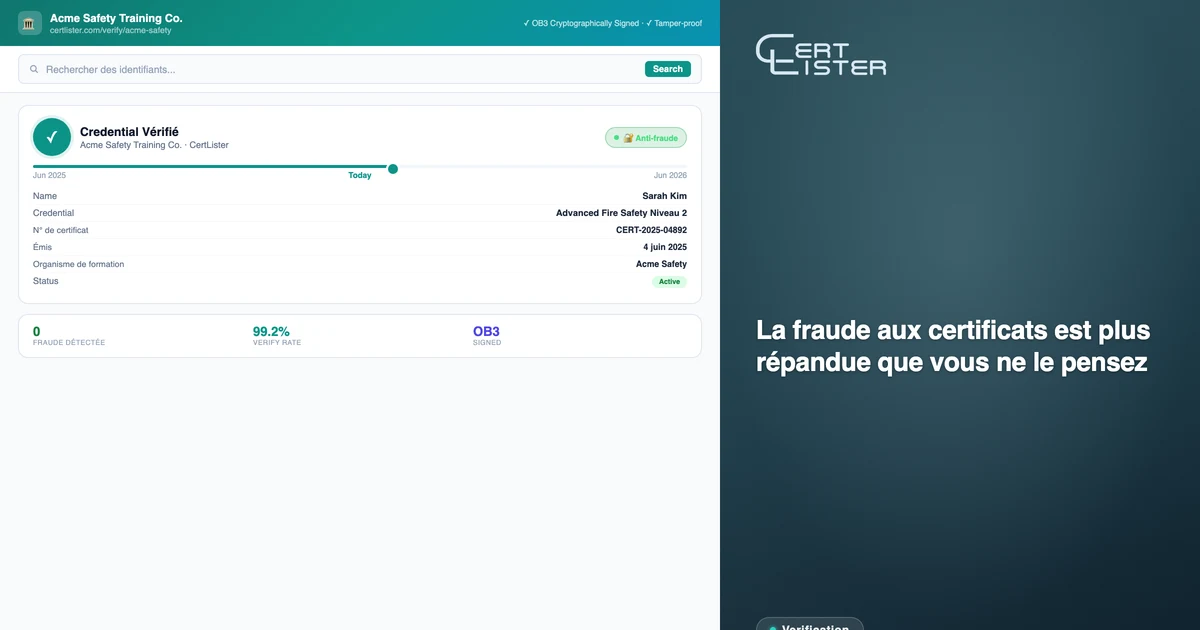 Portail public de vérification d'attestations numériques CertLister — vérification instantanée et infalsifiable