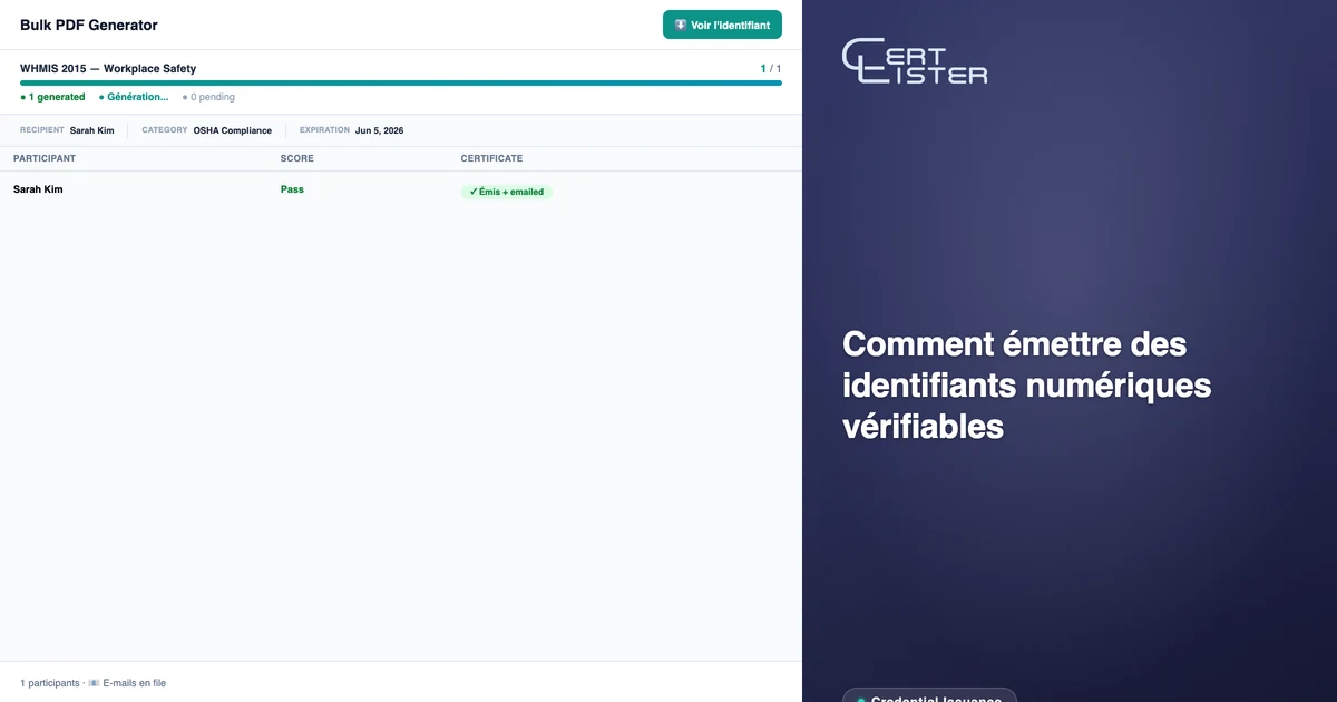 Générateur d'attestations CertLister — émettez des attestations numériques vérifiables en lot