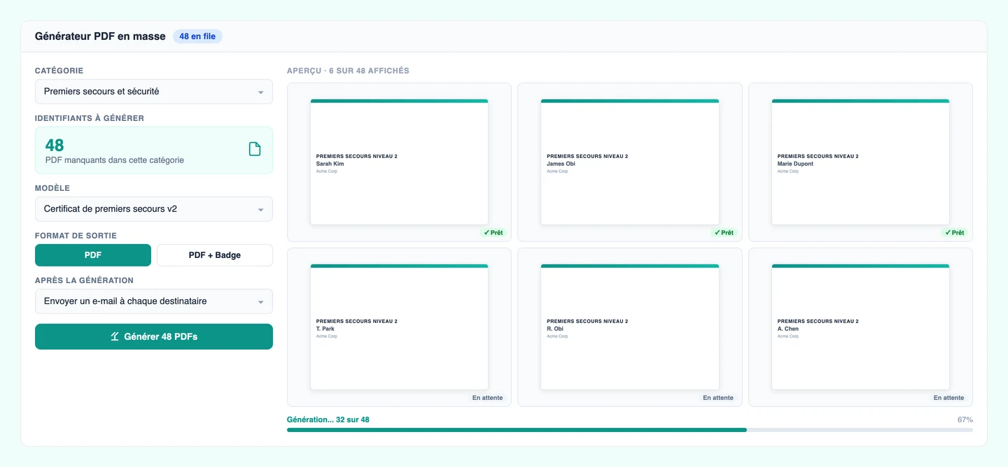 Interface de création et de génération d'attestations