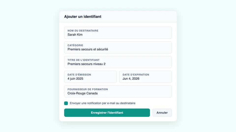 Étape 2 : Émettre des certifications d'employés avec dates d'expiration
