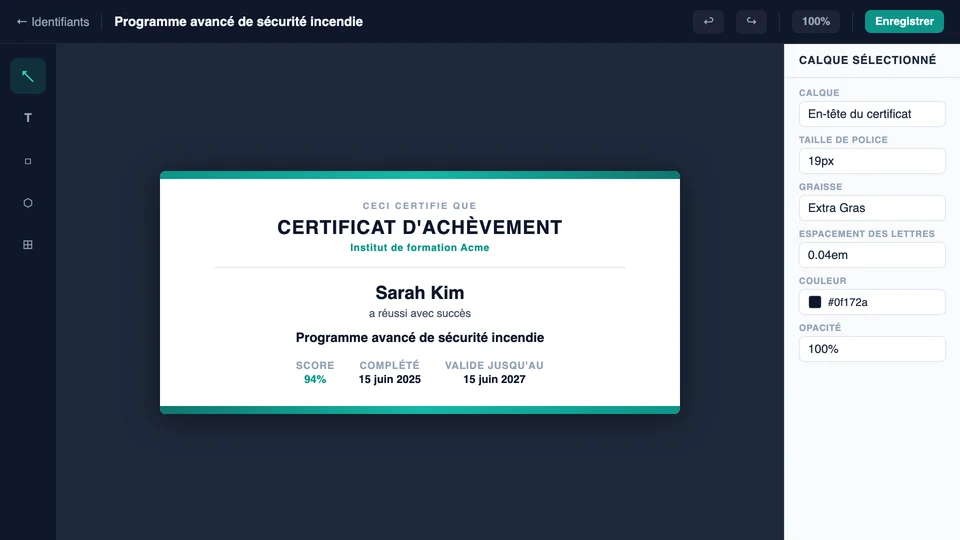 Étape 1 : Concevoir votre modèle d'attestation dans CertLister