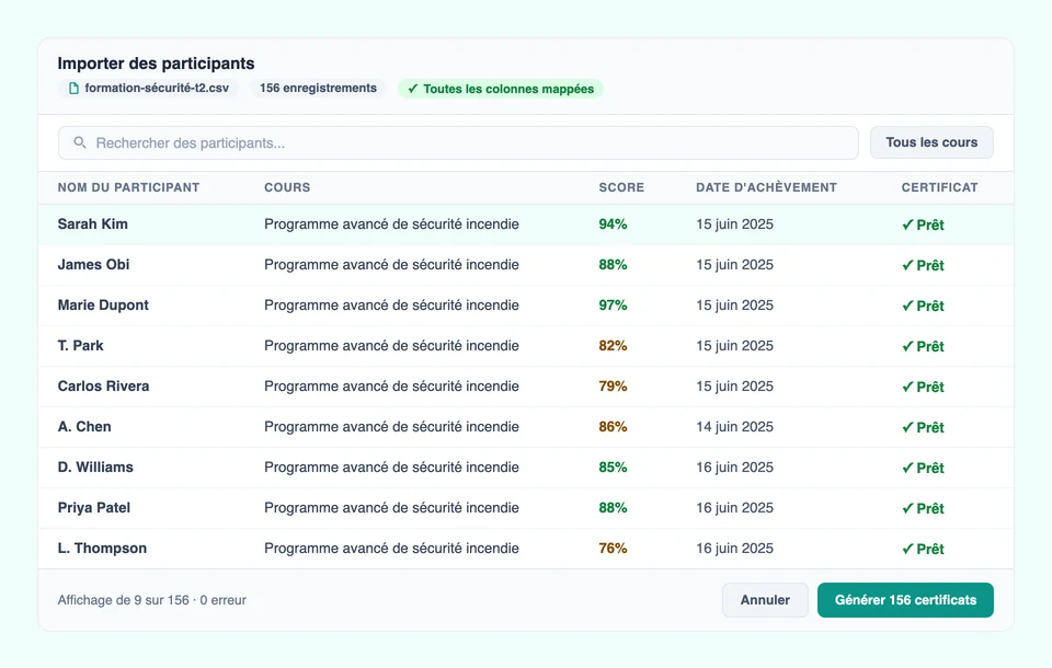Étape 2 : Importer la liste des participants via un fichier CSV