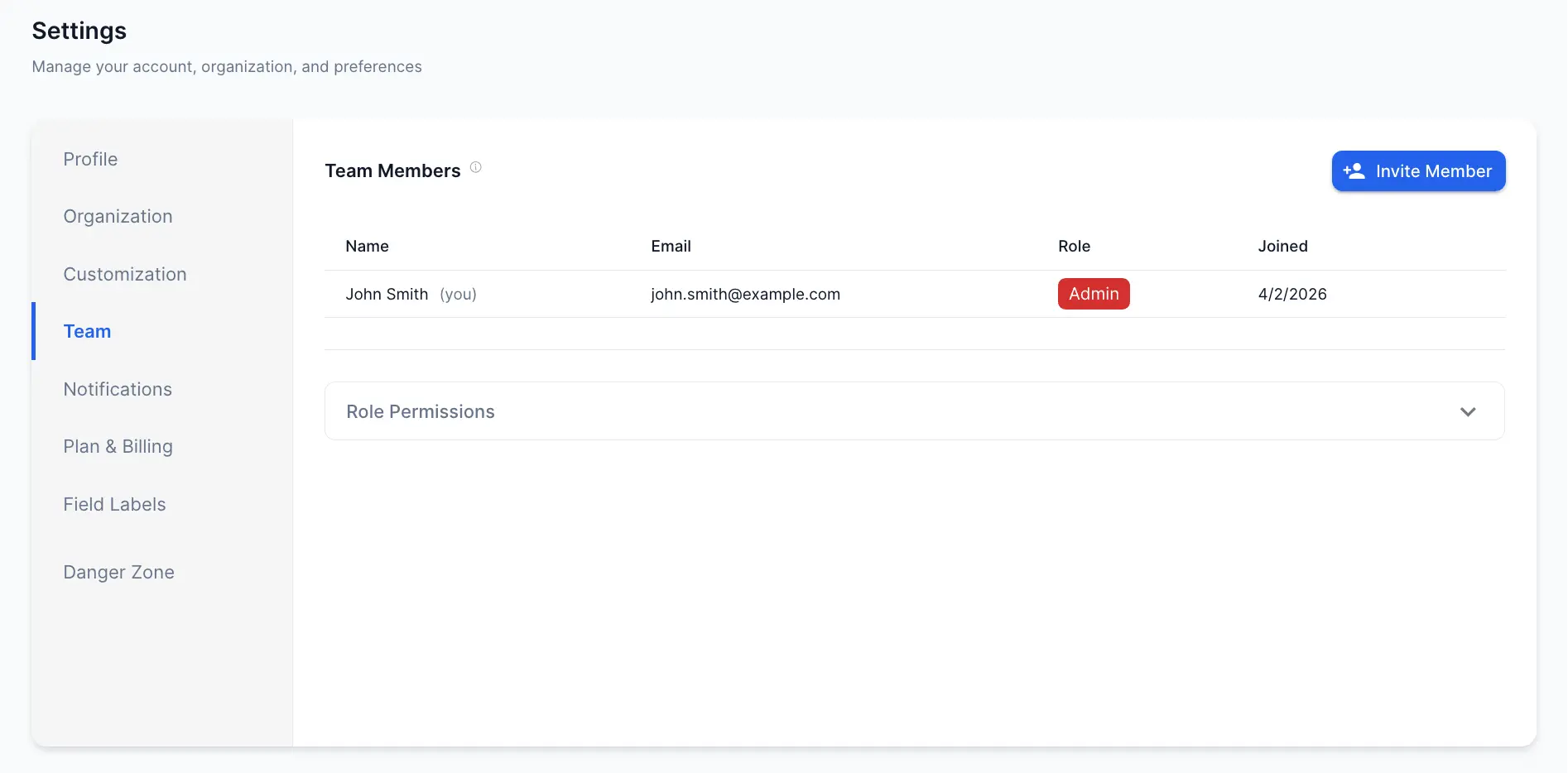 Page des paramètres des membres de l'équipe dans CertLister