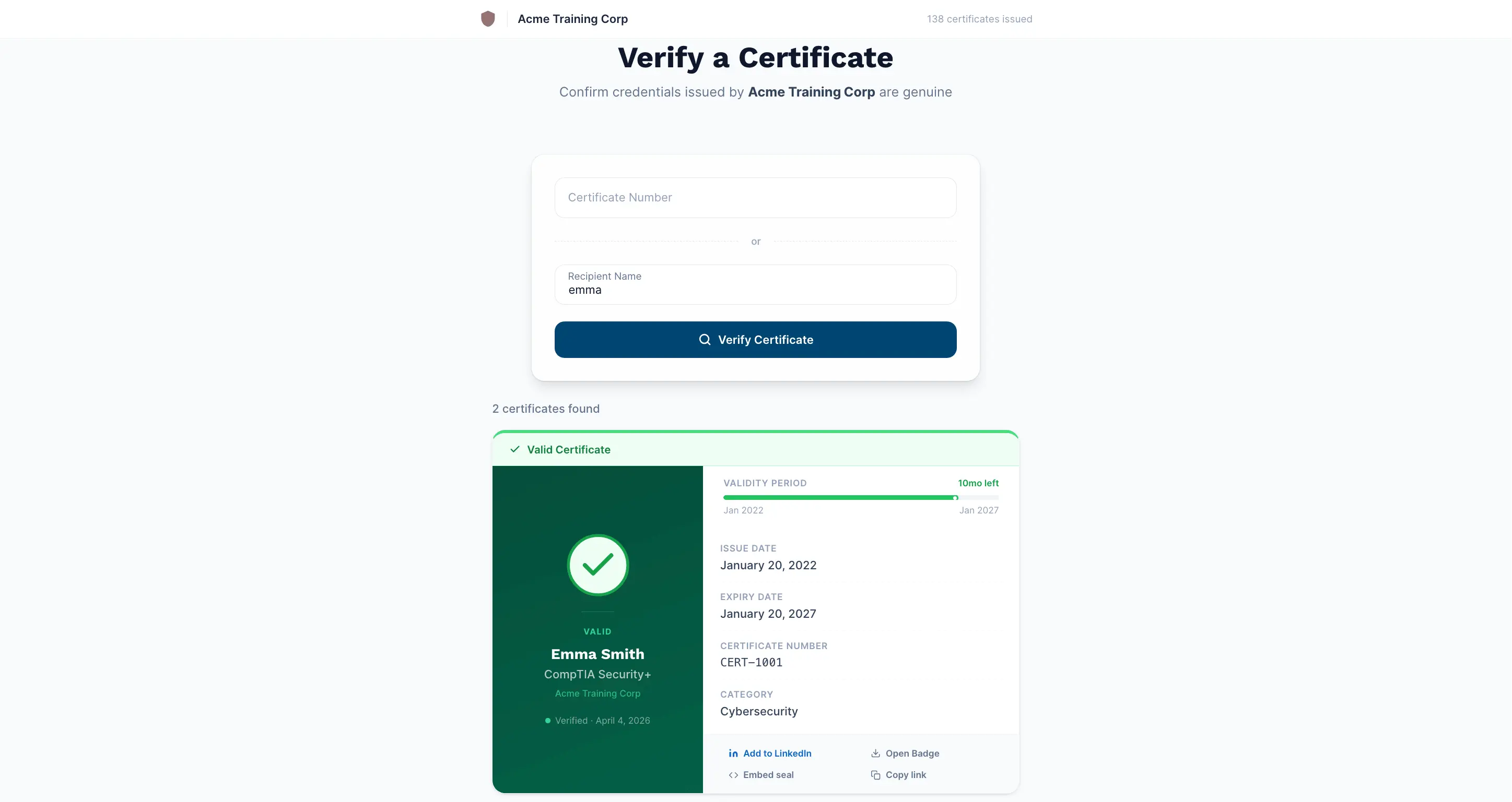 Portail public de vérification d'attestations numériques CertLister — vérification instantanée et infalsifiable