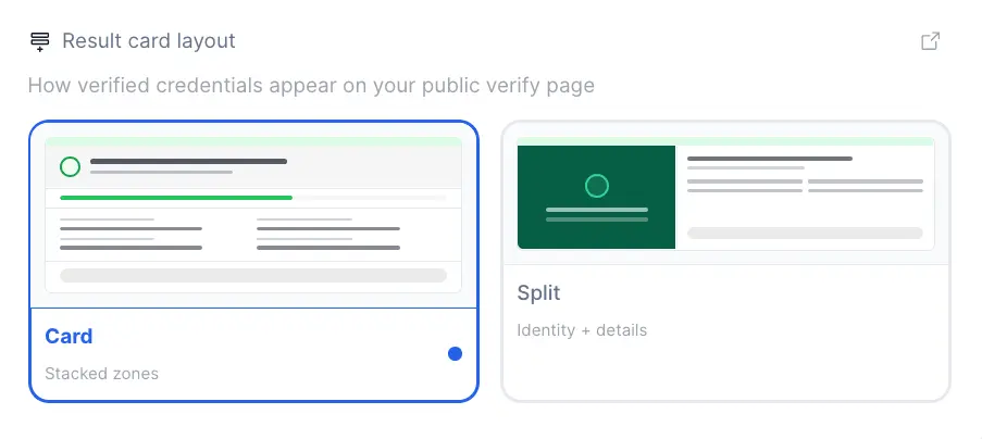 Options de mise en page de la carte de résultat de vérification CertLister