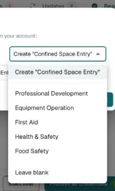 Category dropdown open with Create, the existing categories, and Leave blank