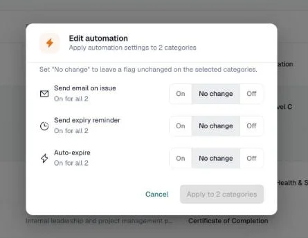 Edit automation dialog with On, No change and Off for each of the three settings