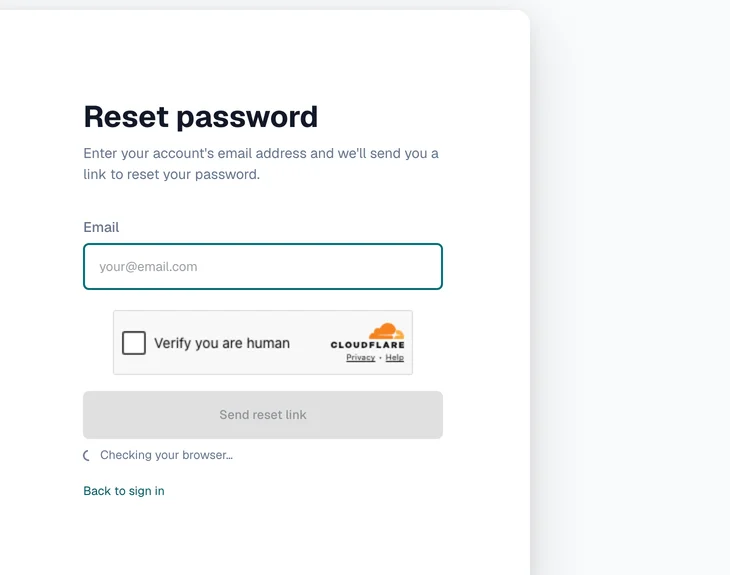 Reset password form asking for the account's email address