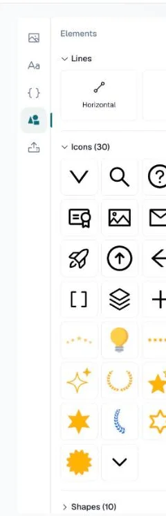 Elements panel with lines, icons and shapes