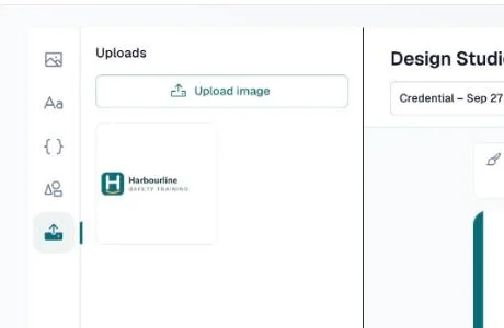 Uploads panel with the Upload image button and an uploaded logo
