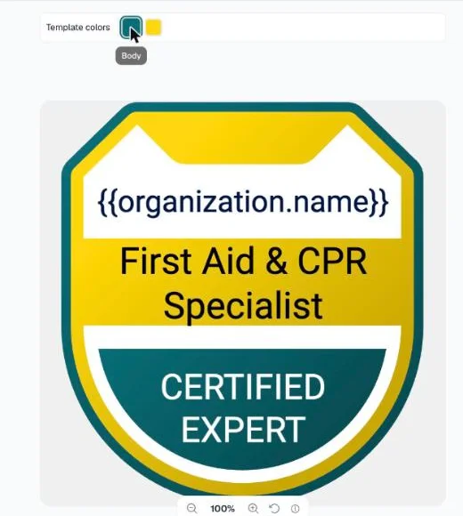 The same badge after its body colour was changed to teal