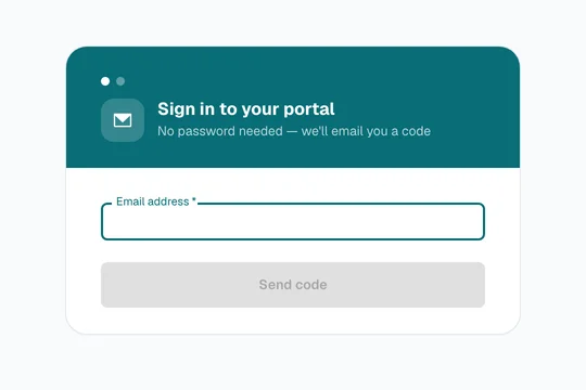 Portal sign-in page asking for an email address, with a Send code button