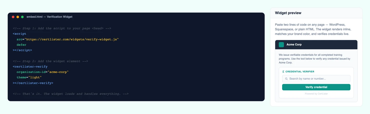 Embeddable credential verification widget code