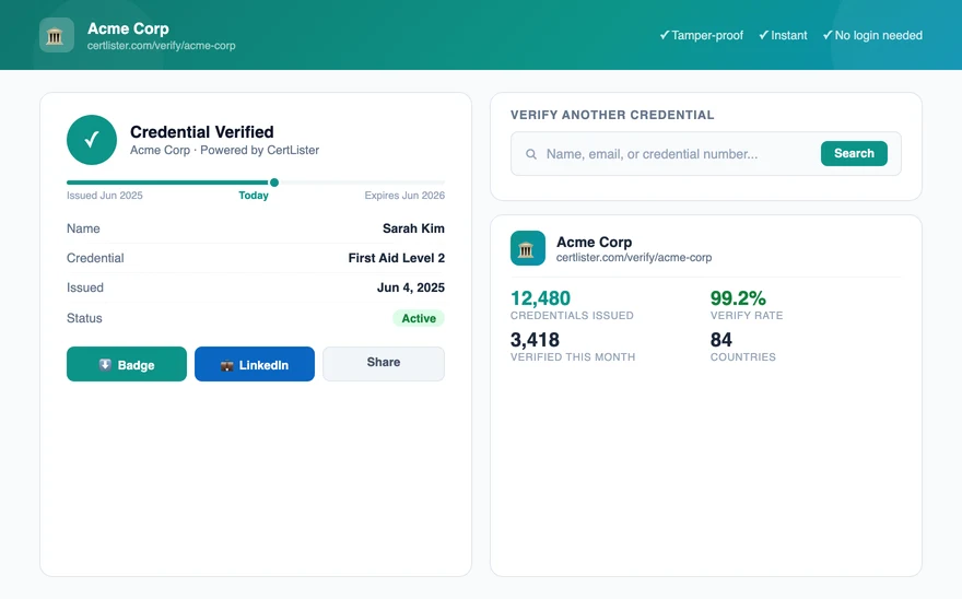 Credential verification portal