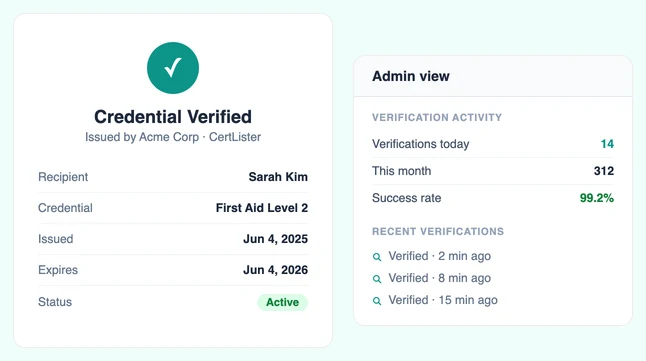 CertLister verification logs and admin overview
