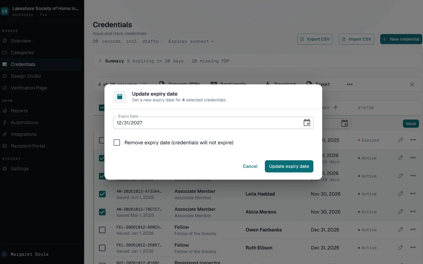 Change expiry date dialog applied to a group of selected members